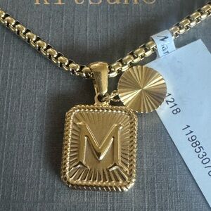 Kitsune Gold Pendant Necklace with M Initial. New in box.